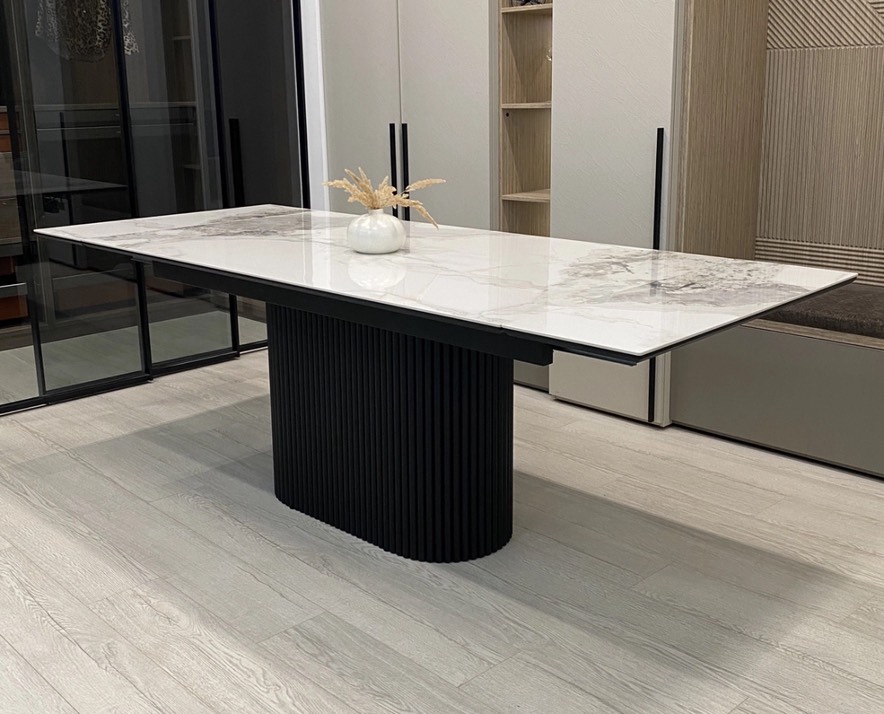 Стол АРИЯ 160 PANDORA LIGHT, керамика / Черный каркас