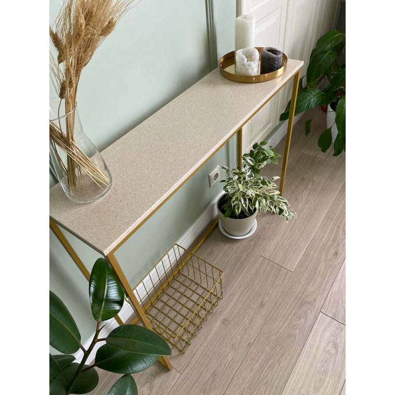 Журнальный столик искусственный камень гранит бежевый/каркас золото