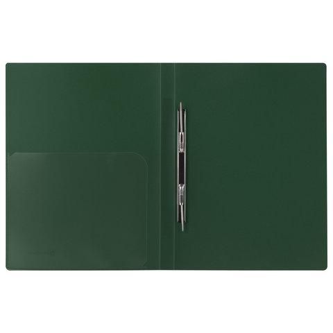 Папка с металлическим скоросшивателем и внутренним карманом BRAUBERG "Диагональ", темно-зеленая, до 100 листов, 0,6 мм, 221354