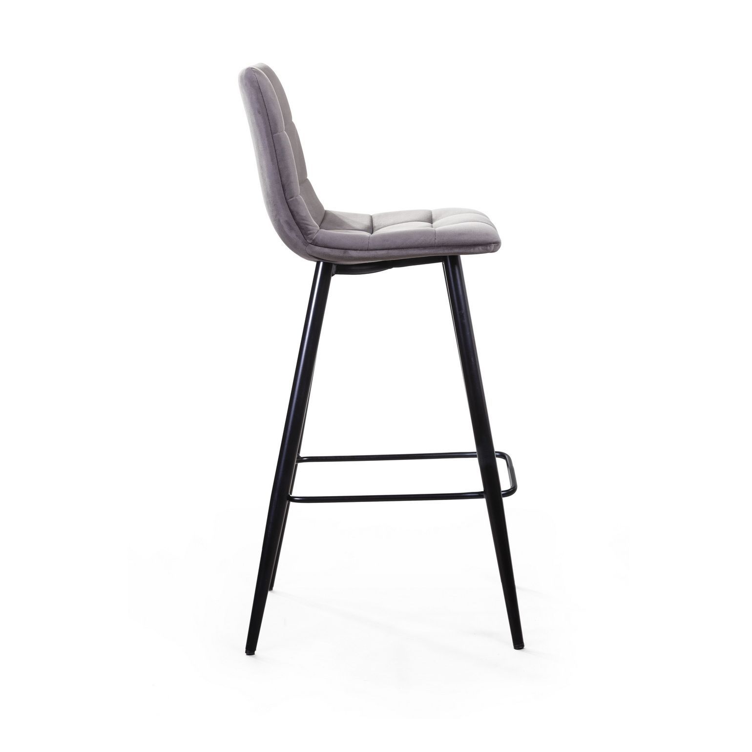 Стул барный Уно, бархат светло-серый 26 / чёрный конус