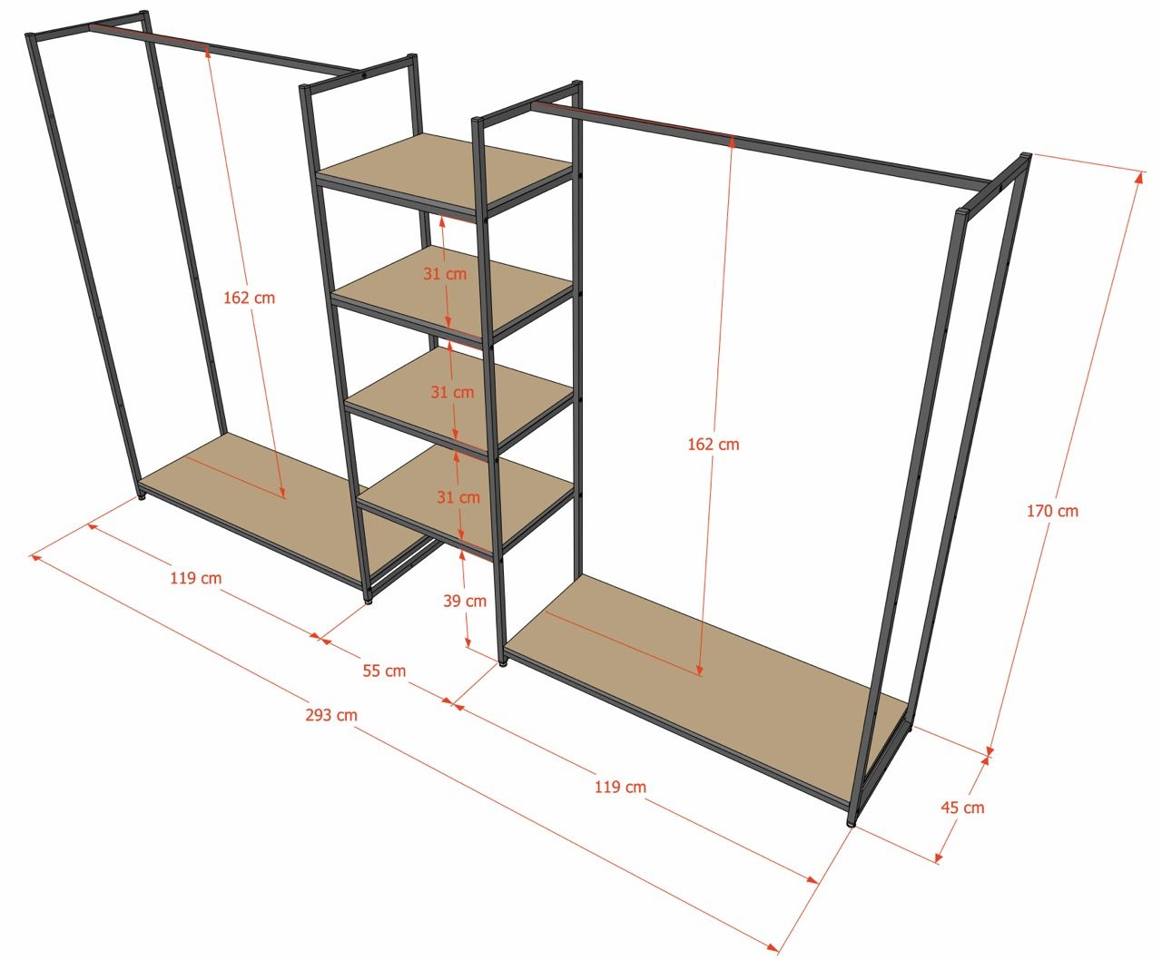 Стеллаж для одежды КБ-1704 в стиле Loft