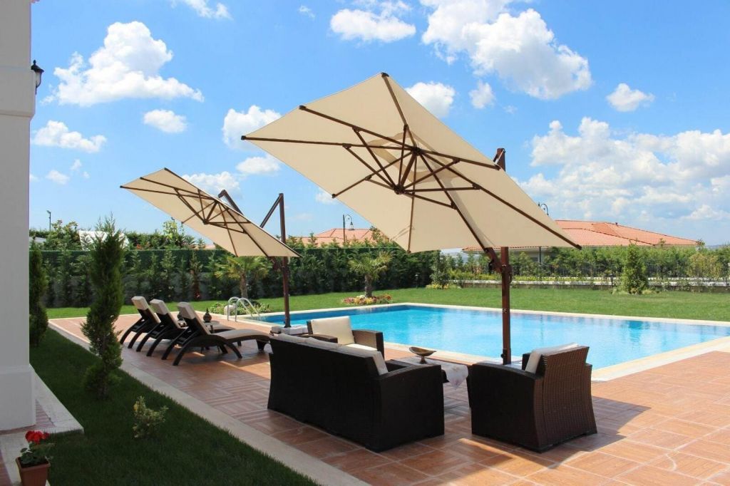 Зонт профессиональный без плит 4х4 м Banana Plus Dickson черный, бежевый