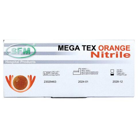 Перчатки нитриловые сверхпрочные с текстурой SFM MEGA TEX ORANGE, Германия, 25 пар (50 штук), размер L, ЧЗ, 4036534914205