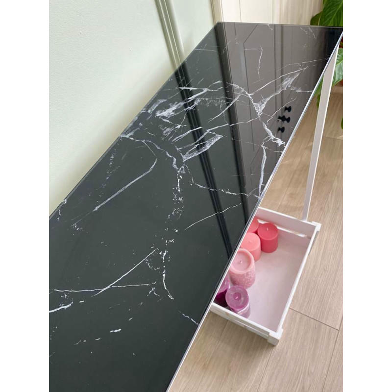 Журнальный столик стекло под мрамор черный/каркас белый