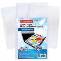 Папки-файлы перфорированные А4 BRAUBERG "EXTRA 1000", КОМПЛЕКТ 50 шт., гладкие, 100 мкм, 229672