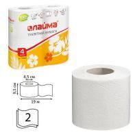 Бумага туалетная бытовая, спайка 4 шт., 2-х слойная, (4х19 м), LAIMA/ЛАЙМА, белая, 126904