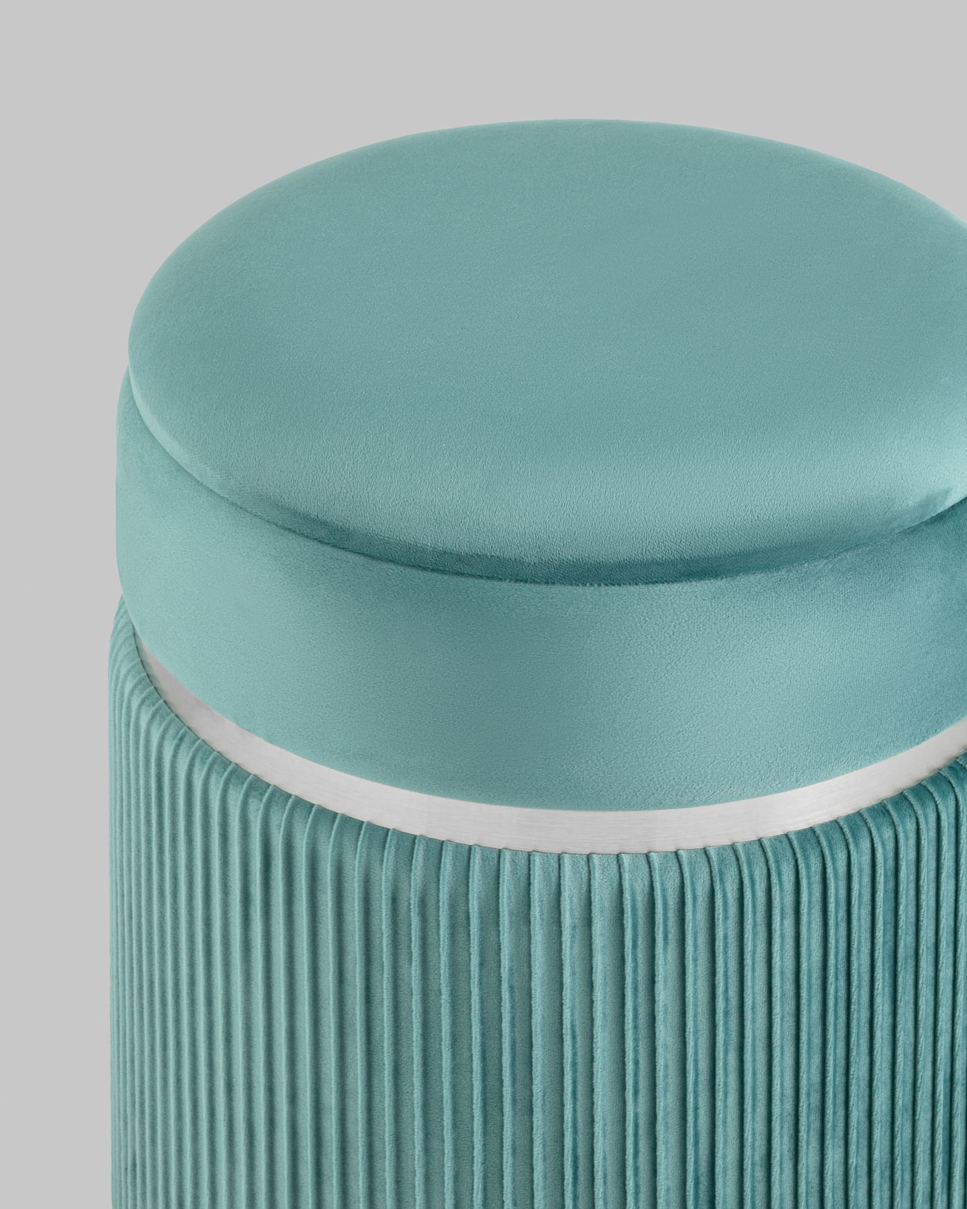 Пуф Миранда с ящиком серебро велюр светло-бирюзовый