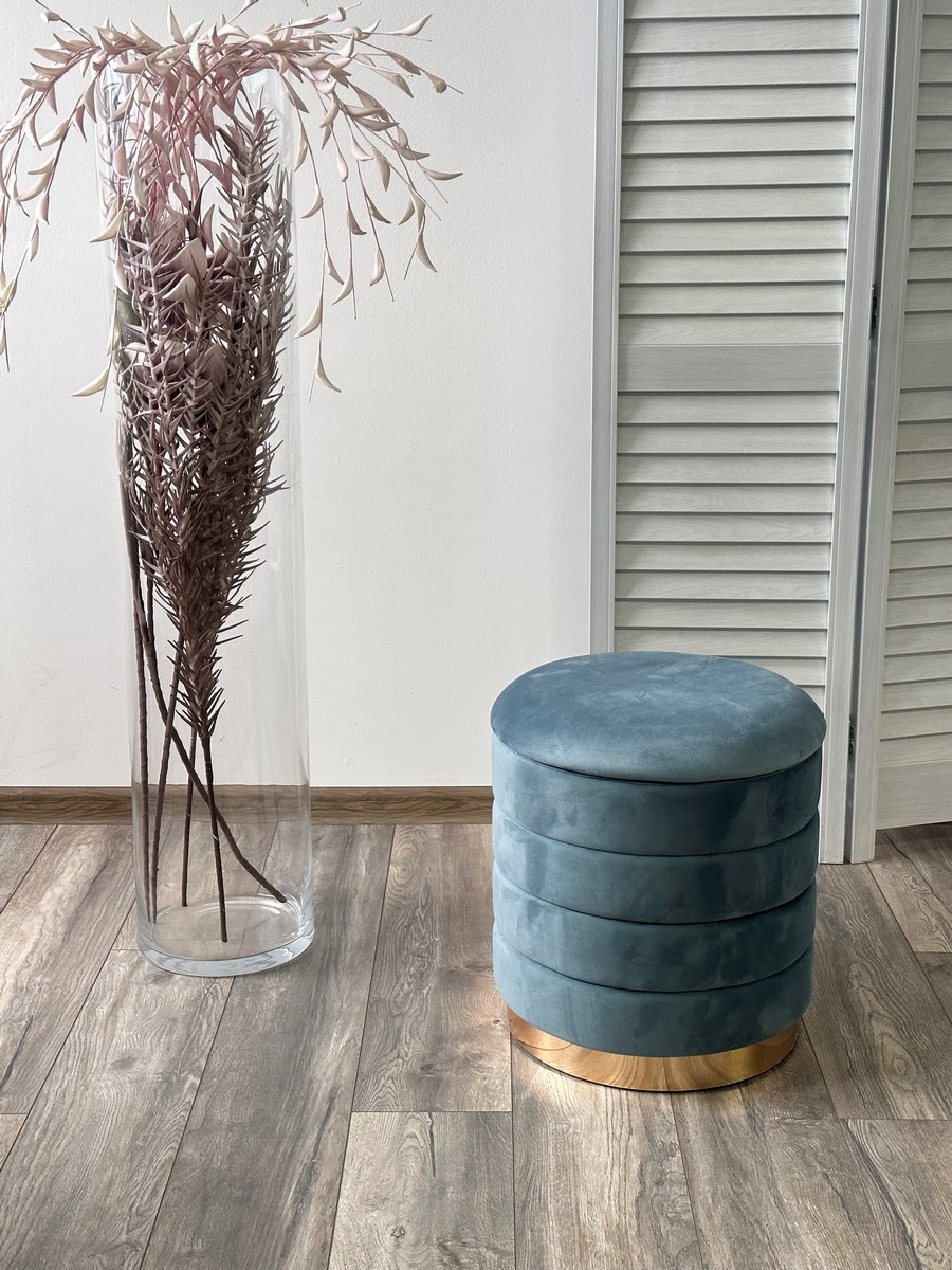 Пуф для гостиной ФРЕД бирюзовый BM-88, велюр / золотой каркас