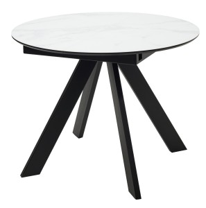 Стол БОНЖУР 100 БЕЛЫЙ МРАМОР, стекло, черная шагрень / ЧЕРНЫЙ каркас