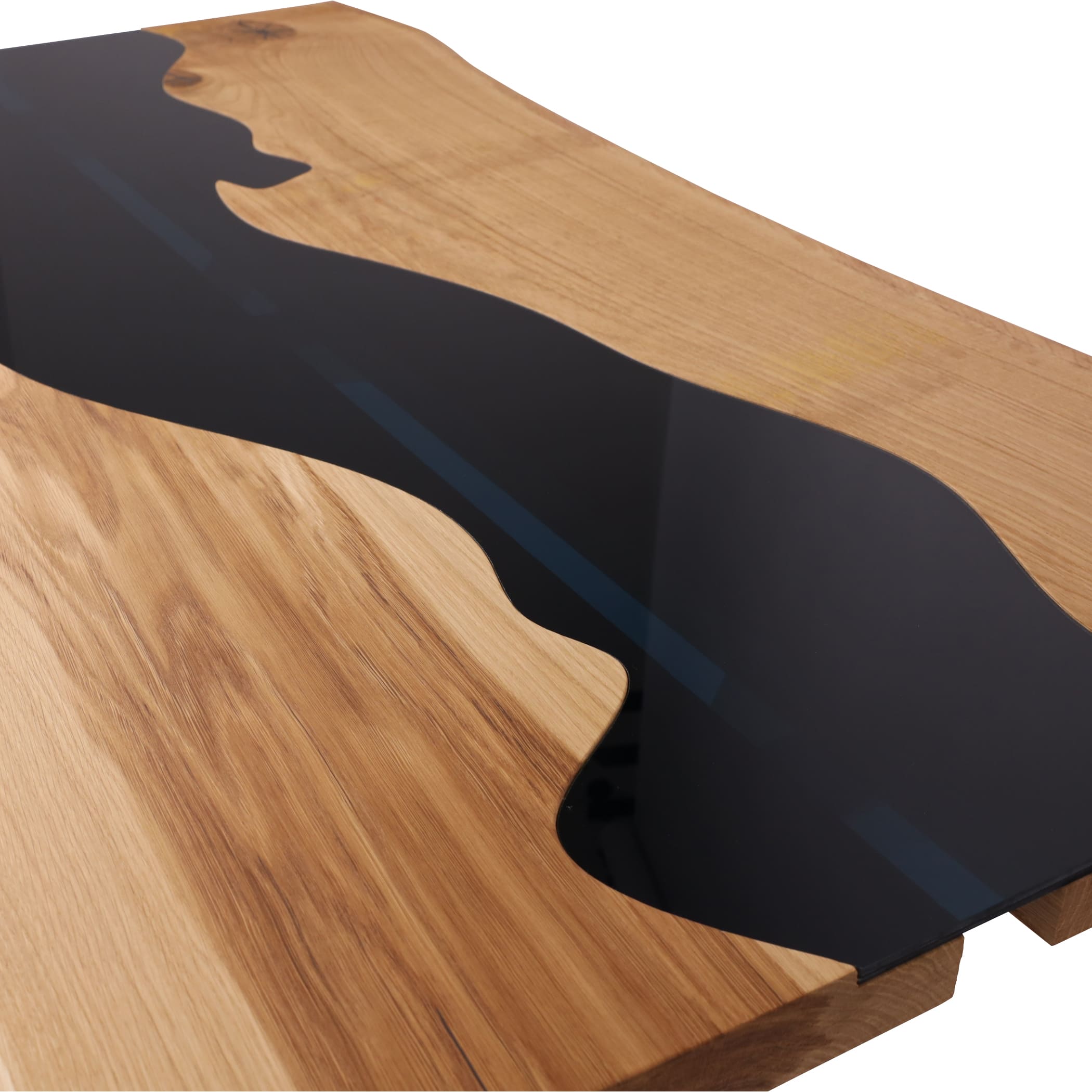 Стол Кварц, дуб натуральный + черный, массив + стекло триплекс