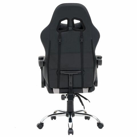 Кресло компьютерное CROMEX "Quantum GM-155 RGB", подсветка, две подушки, экокожа, черное/красное/серое, 532955