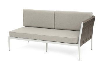 "Касабланка" левый модуль плетеный из роупа, каркас алюминий светло-серый (RAL7035) муар, роуп серо-коричневый 23мм, ткань бежевая 15052цвет серо-коричневый