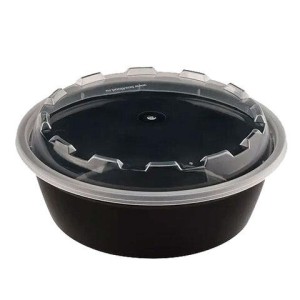 Контейнер одноразовый 530 мл, С КРЫШКОЙ, круглый, диаметр 152 мм, черный/прозрачный, ПП, ВЗЛП, 1264Ч