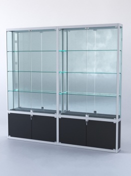 Витрина "ПРЯМОУГОЛЬНАЯ" №2-2м-200-3 (задняя стенка - зеркало), Черный