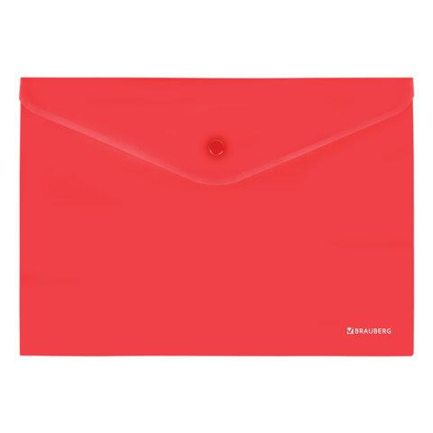 Папка-конверт с кнопкой BRAUBERG "SUPER", А4, матовая непрозрачная, красная, ПРОЧНАЯ 0,2 мм, 272878