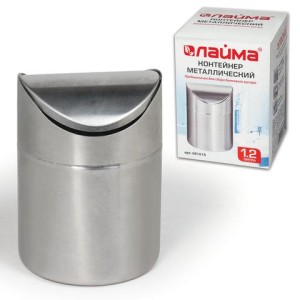 Урна настольная 1,2 литра для мусора с качающейся крышкой, d 12х16,5 см, нержавеющая сталь, LAIMA, 601618