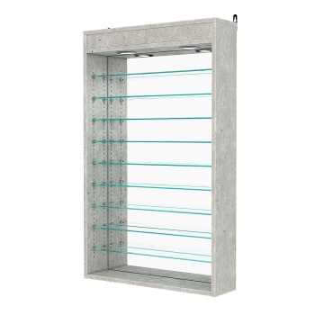 Витрина настенная с регулировочными полками №2-8Г-РЕГ с зеркалом и с подсветкой, Метрополитан Грей