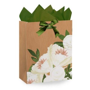 Пакет подарочный (1 штука) 26х13х32 см (L), "Flower Kraft", с тишью, глиттер, ЗОЛОТАЯ СКАЗКА, 700838