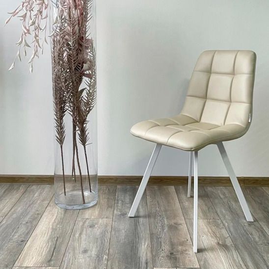 Стул CHILLI SQUARE, серо-бежевый, белые ножки