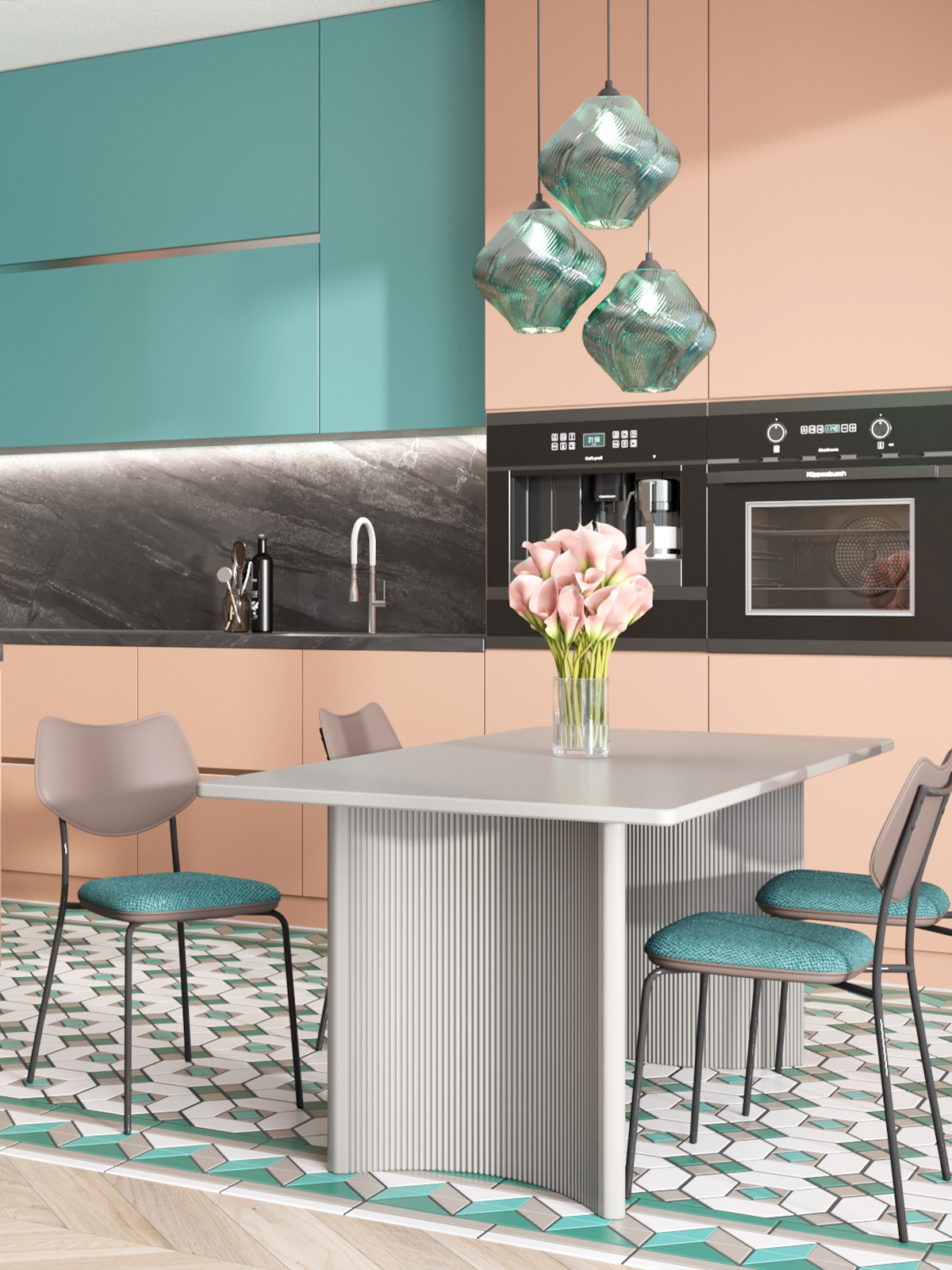 Стул обеденный Casey темно-бирюзовый с серой экокожей