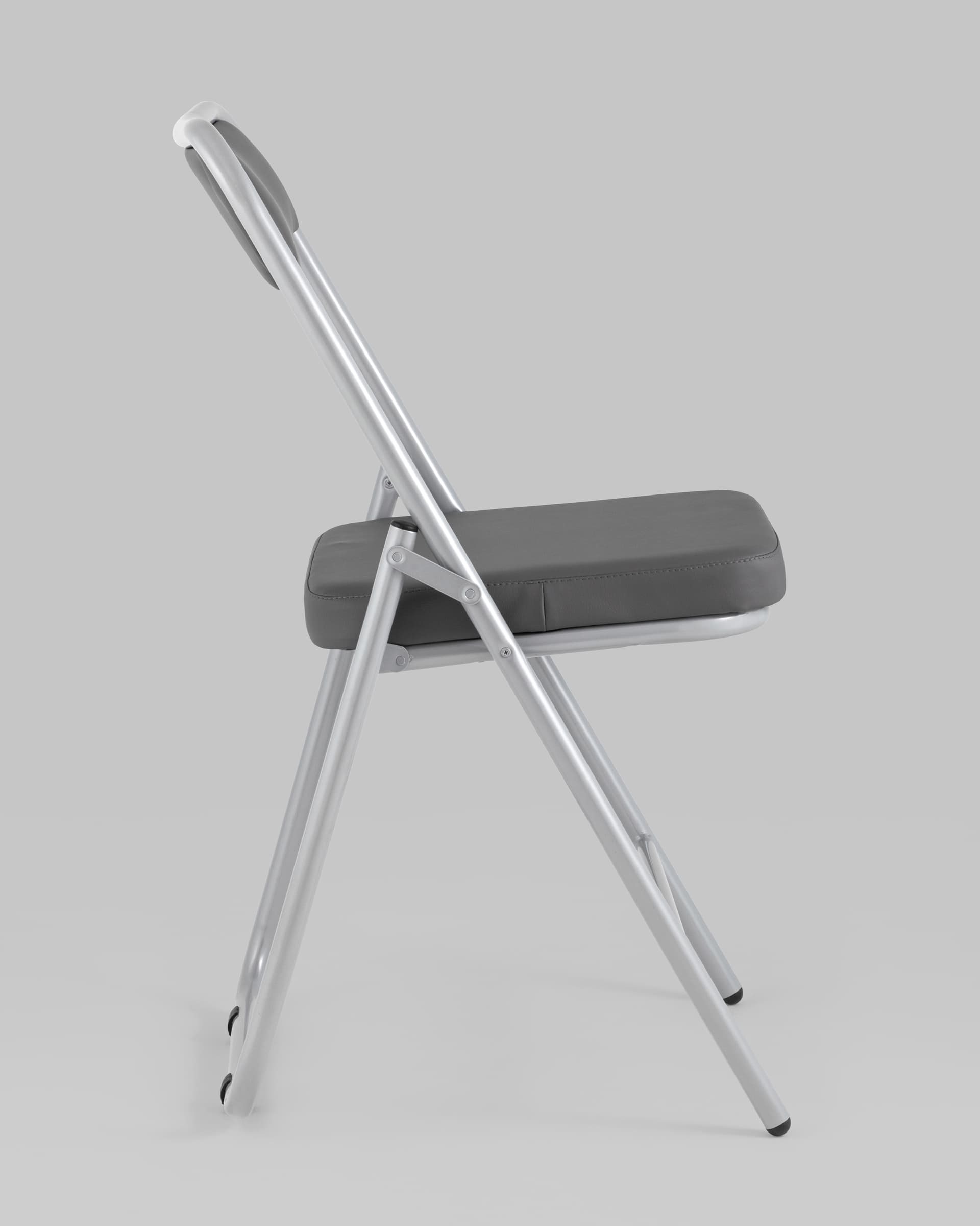 Складной стул Джонни экокожа серый каркас металлик