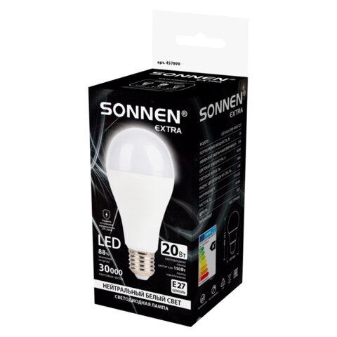 Лампа светодиодная SONNEN EXTRA, 20 (150) Вт, Е27, груша, нейтральный белый, 30000 ч, LED A65-20W-4000-Е27, 457899