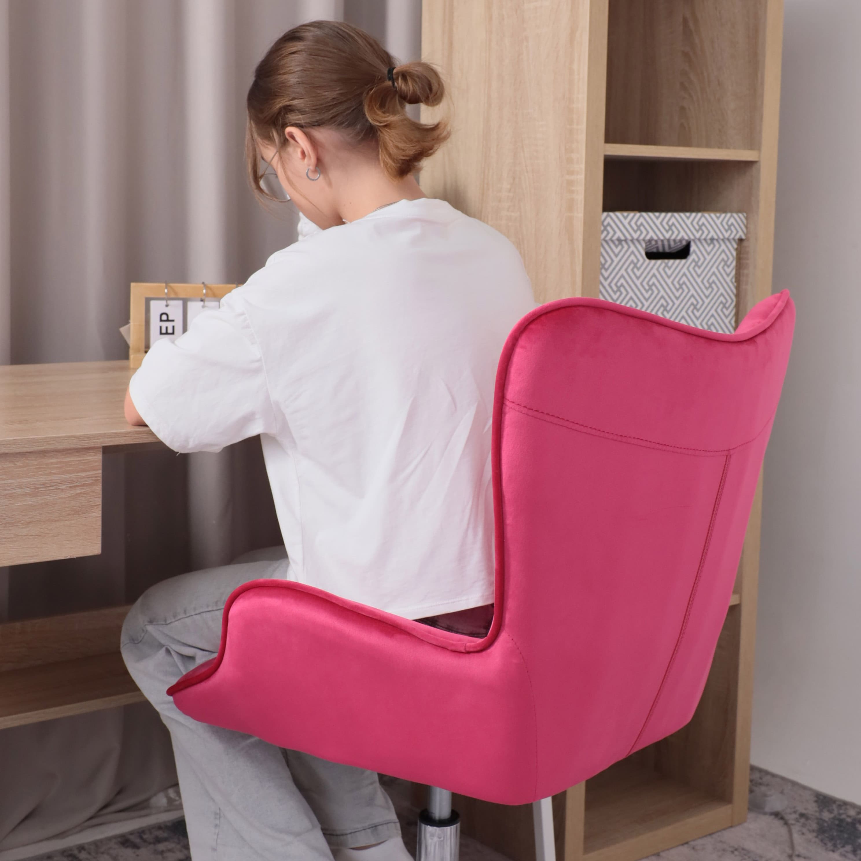 Кресло поворотное Bella, фуксия, велюр