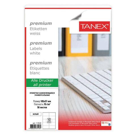 Этикетка самоклеящаяся 105х57 мм, 10 этикеток, белая, 70 г/м2, 50 листов, TANEX, 114532, TW-2610