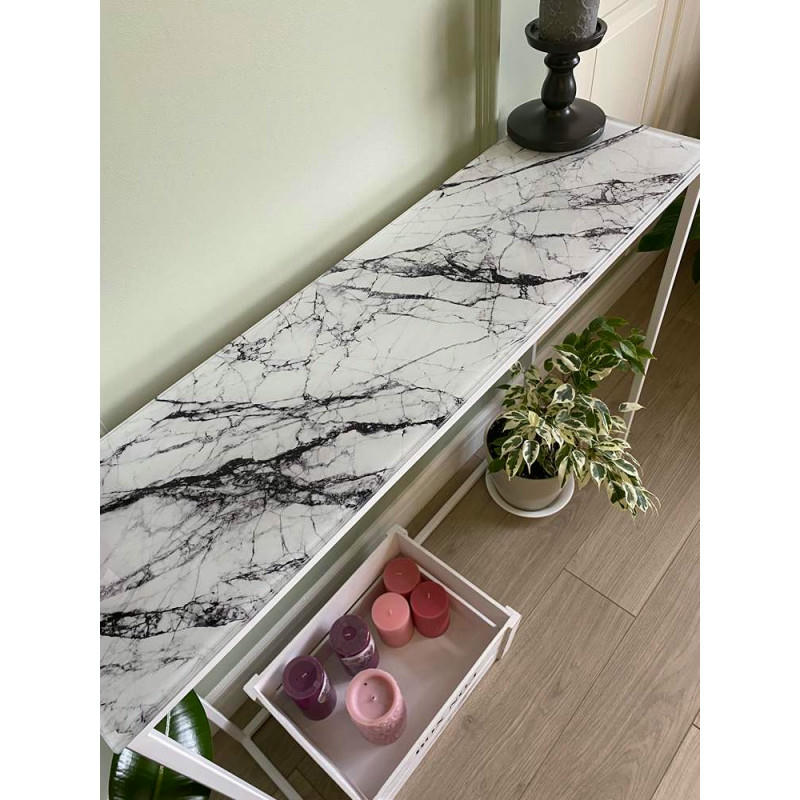 Журнальный столик стекло под мрамор белый/каркас белый