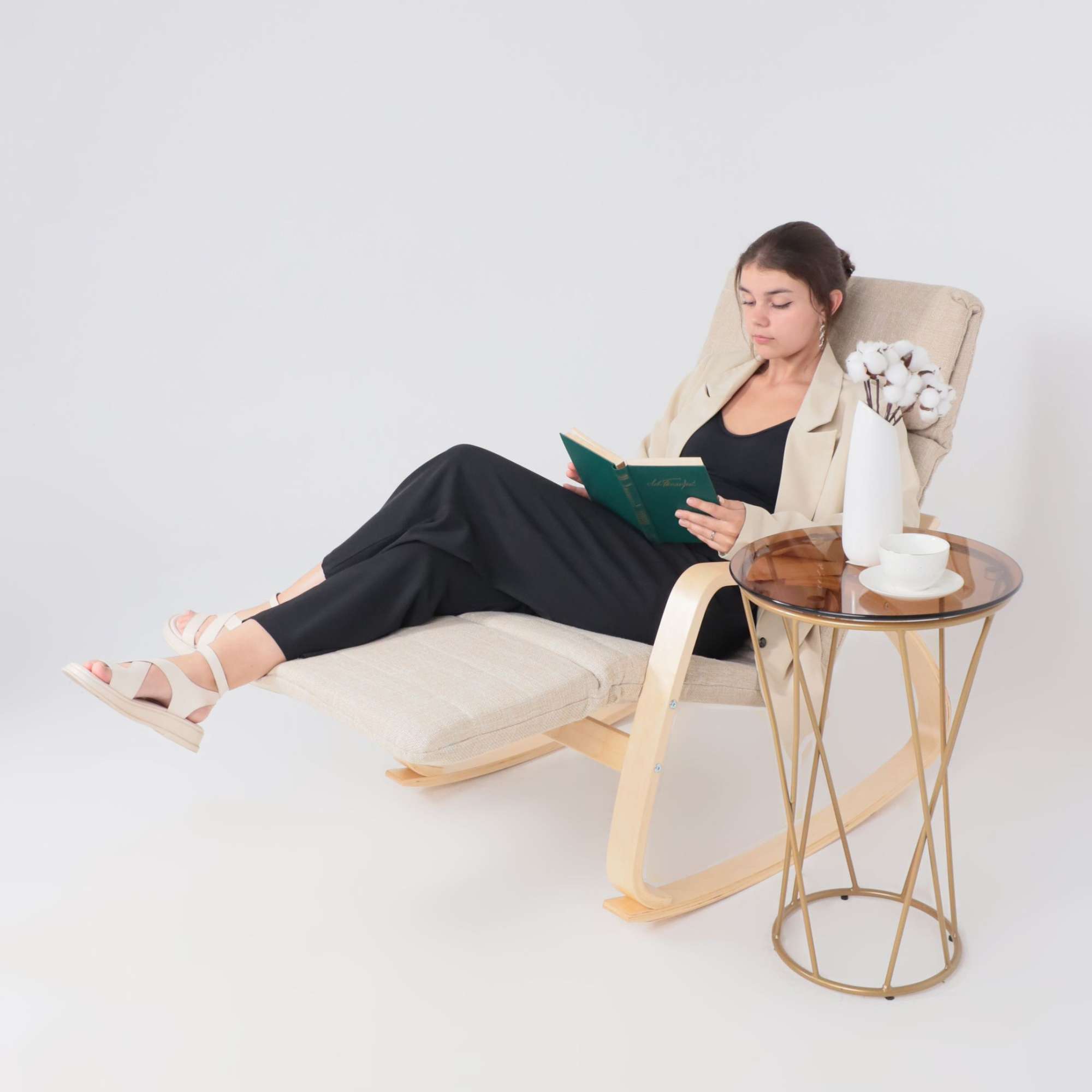 Кресло-качалка Smart, бежевый, ткань