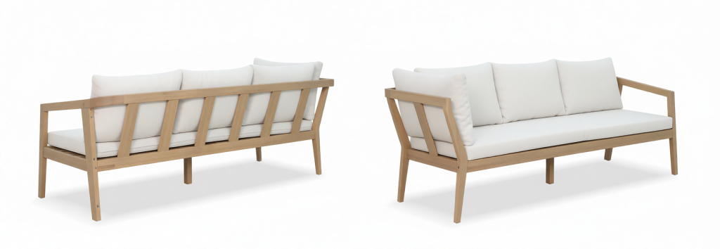 Модуль деревянный трехместный с подушками Nara песочный, бежевый