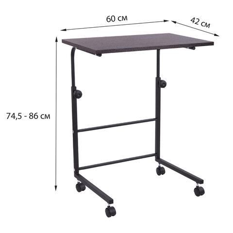 Стол BRABIX "Smart CD-013", 600х420х745-860 мм, ЛОФТ, регулируемый, колеса, металл/ЛДСП ясень, каркас черный, 641883