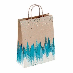 Крафт пакет бумажный Лес 26х15х35см с кручеными ручками, плотность 80 гр/м2, 112498