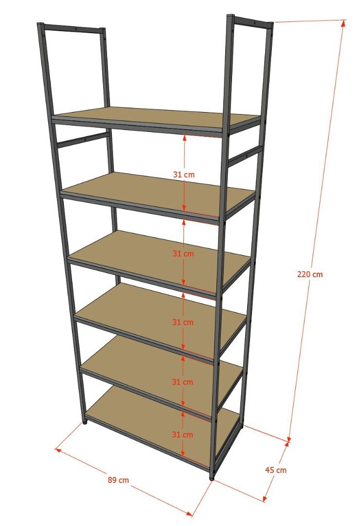 Стеллаж в стиле ЛОФТ AС2290-20-Ч со стеклом 220х90х45