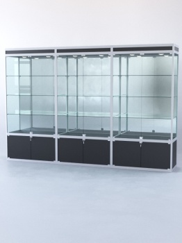 Витрина "ПРЯМОУГОЛЬНАЯ" №1-3м-500-3 (задняя стенка - зеркало), Черный