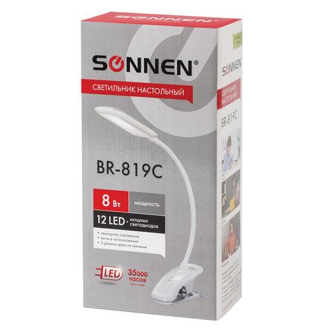 Настольная лампа / светильник SONNEN BR-819C, на прищепке, светодиодная, 8 Вт, белый, 236667