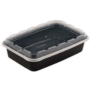 Контейнер одноразовый 830 мл, С КРЫШКОЙ, 207х140 мм, черный/прозрачный, ПП, ВЗЛП, 1261Ч