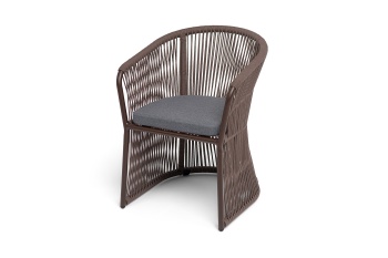 "Романо" стул плетеный из роупа, каркас алюминий коричневый (RAL8016) муар, роуп коричневый круглый, ткань темно-серая 027цвет коричневый
