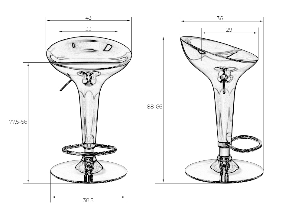 Набор 2 шт Стул барный DOBRIN BOMBA, серебряный металлик