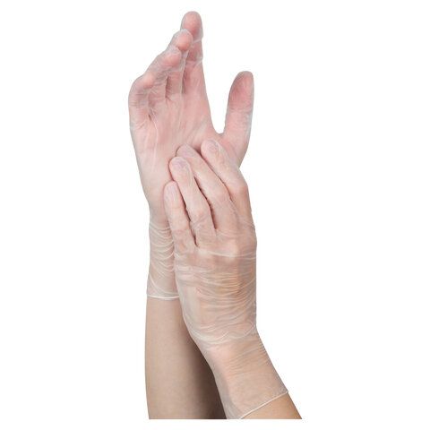 Перчатки виниловые КОМПЛЕКТ 50пар (100шт) неопудренные, размер S (малый) белые, Рыжий кот, 8050