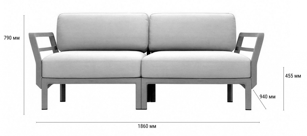 Диван пластиковый с подушками Maximo 2 терра, жемчуг