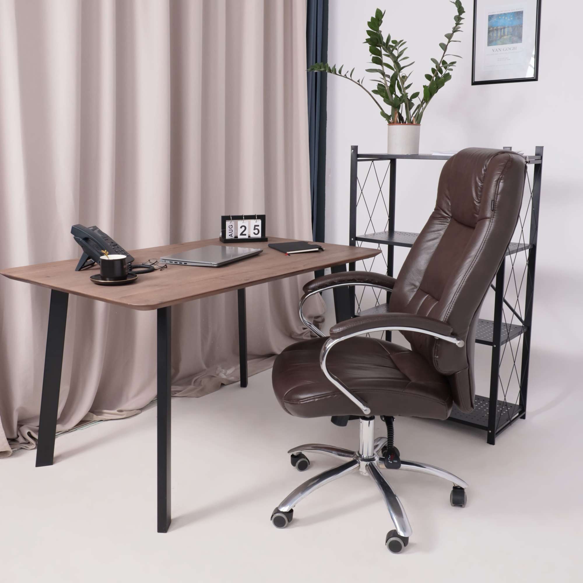 Кресло поворотное King, темно-коричневый, натуральная кожа