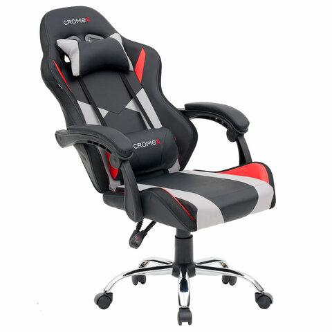 Кресло компьютерное CROMEX "Quantum GM-155 RGB", подсветка, две подушки, экокожа, черное/красное/серое, 532955