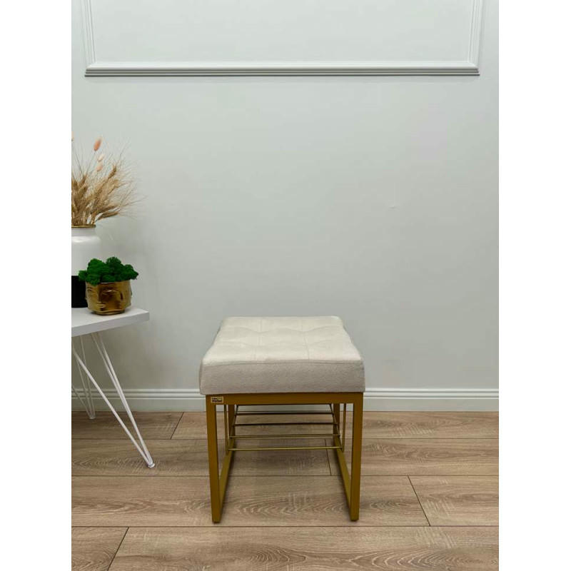 Банкетка Марсей 40-44 с полкой (светло-бежевый/золото)