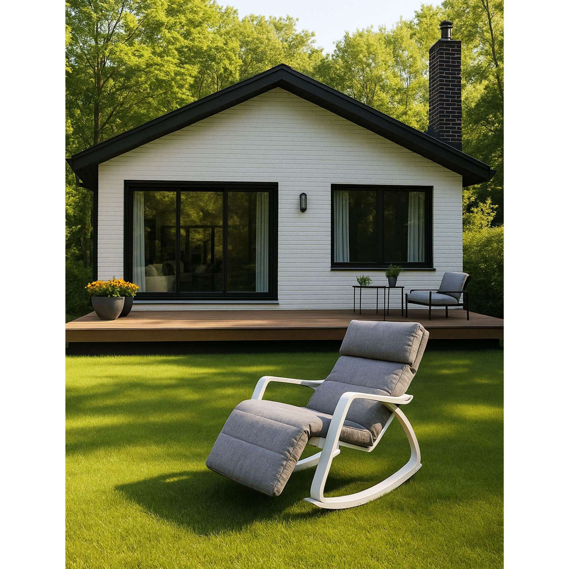 Кресло-качалка SMART, ткань, серый/белый