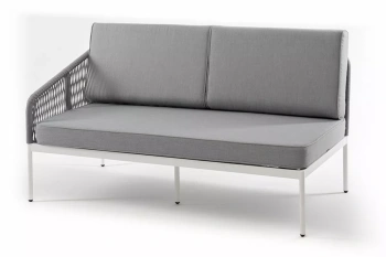 "Канны" правый модуль плетеный из роупа, каркас алюминий белый шагрень, роуп светло-серый круглый, ткань светло-сераяцвет светло-серый