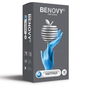Перчатки нитриловые смотровые 50 пар (100 штук), размер 7-8, M (средний), BENOVY Nitrile Chlorinated
