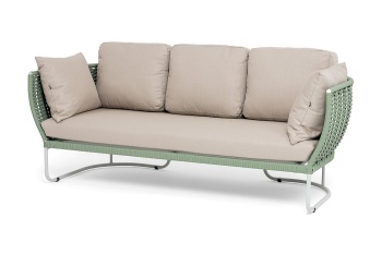 "Фиджи" диван 3-местный плетеный из роупа, каркас алюминий светло-серый (RAL7035) муар, роуп зеленый (KT18-0024) 15 мм tex, ткань Mossle бежевая (160)цвет зеленый (КТ18-0024)
