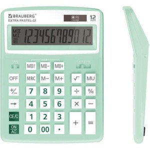 Калькулятор настольный BRAUBERG EXTRA PASTEL-12-LG (206x155 мм), 12 разрядов, двойное питание, МЯТНЫЙ, 250488
