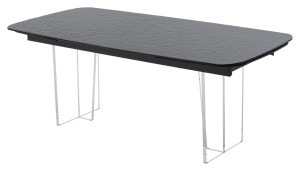 Стол ЛАУРИТЦ (LAURITS) 200 см - 300 см ЧЕРНЫЙ (GREY), стекло BUBBLE  / Прозрачный каркас ®DISAUR